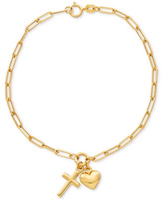 Macy's - Heart and Cross Charm Bracelet in 10k Gold