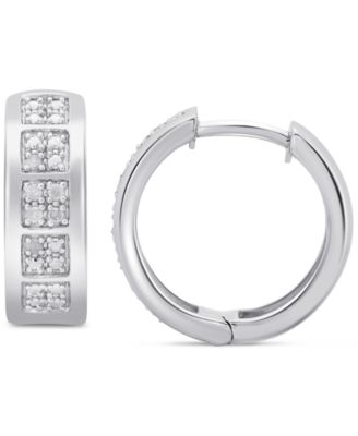 Macy's - Men's Diamond Small Huggie Hoop Earrings (1/20 ct. t.w.) in Sterling Silver, 0.62"