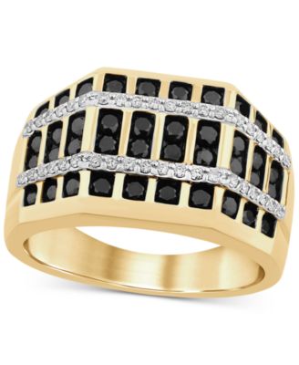 Macy's - Men's Black Diamond (1-1/10 ct. t.w.) & White Diamond (1/4 ct. t.w.) Multirow Statement Ring in Sterling Silver & 14k Gold-Plate