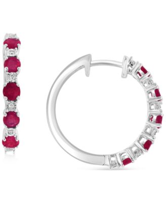 EFFY Collection - Ruby (3/4 ct. t.w.) & Diamond Accent Small Hoop Earrings in Sterling Silver, 0.81"