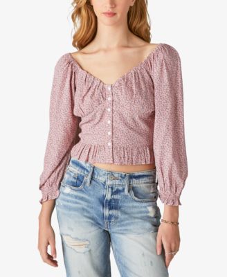 Lucky Brand - Women's Floral-Print Smocked Button-Front Top