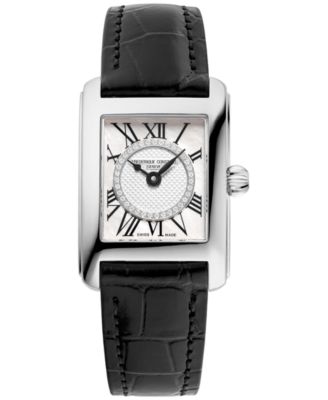 Frederique Constant - Women's Swiss Classic Carree Diamond (1/20 ct. t.w.) Black Leather Strap Watch 23mm
