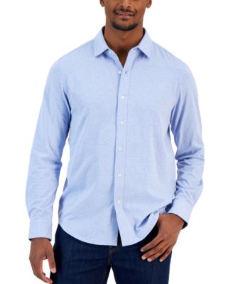 Alfani - Men's Classic-Fit Heathered Jersey-Knit Button-Down Shirt