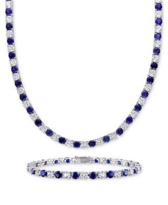 Macy's - 2-Pc. Set Lab-Created Blue Sapphire (23-3/4 ct. t.w.) & Lab-Created White Sapphire (23-3/8 ct. t.w.) Collar Necklace & Bracelet in Sterling Silver (Also in Lab-Created Ruby)