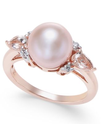 Macy's - Pink Cultured Freshwater Pearl (9mm), Morganite (3/8 ct. t.w.) and Diamond Accent Ring in 14k Rose Gold