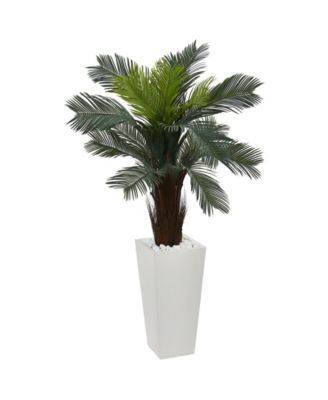 Nearly Natural - 4.5' Cycas UV-Resistant Indoor/Outdoor Artificial Plant in White Tower Planter