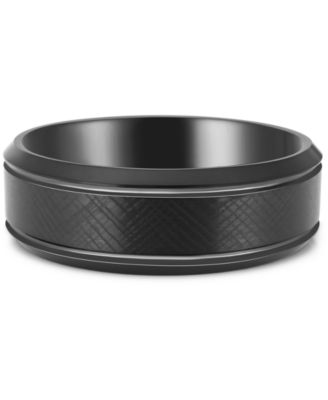 Macy's - Men's Textured Bevel Edge Band in Black Ion-Plated Tantalum