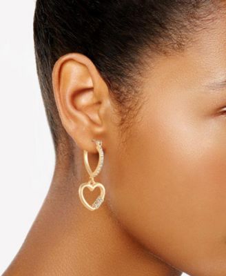 GUESS - Pav&eacute; Heart Lock Charm Hoop Earrings