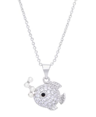 Macy's - Simulated Pearl Cubic Zirconia Fish Pendant 18" Necklace in Silver Plate