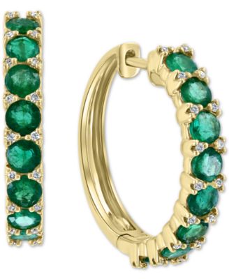 EFFY Collection - Emerald (2-3/4 ct. t.w.) & Diamond (1/6 ct. t.w.) Hoop Earrings in 14k Gold