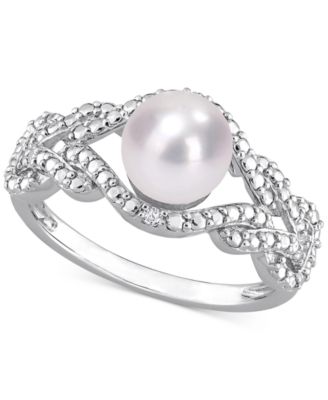 Macy's - Cultured Freshwater Pearl (7mm) & Diamond Accent Openwork Ring in Sterling Silver