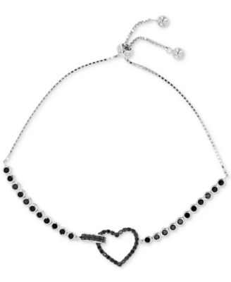 Macy's - Black Spinel Open Heart Bolo Bracelet (1-3/8 ct. t.w.) in Sterling Silver