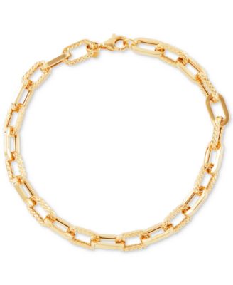Macy's - Polished & Textured Large Cable Link Bracelet in 10k Gold