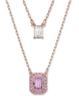 Swarovski - Rose Gold-Tone Millenia Purple Crystal Pendant Two Row Necklace, 15-7/8" + 2" extender