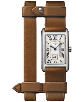 Longines - Women's Swiss DolceVita Brown Leather Double Strap Watch 23x37mm
