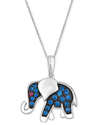Le Vian - Blueberry Sapphire (3/8 ct. t.w.) & Passion Ruby Accent Elephant Pendant Necklace in 14k White Gold, 18" + 2" extender