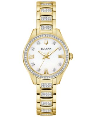 Bulova - Women's Crystal Gold-Tone Stainless Steel Bracelet Watch 29mm