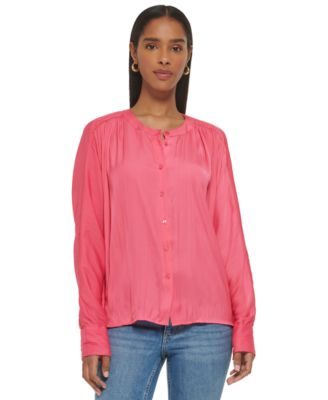 Calvin Klein - Women's Gathered Dolman-Sleeve Button-Front Blouse