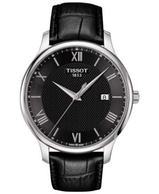 Tissot - Men's Swiss Tradition Black Leather Strap Watch 42mm T0636101605800