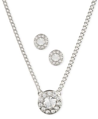 Givenchy - Stone & Crystal Halo Pendant Necklace & Stud Earrings Set