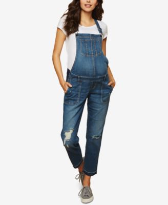 Indigo Blue - Side Panel Letdown Hem Maternity Overalls