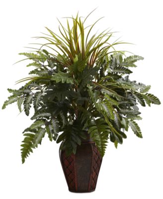 Nearly Natural - Mixed Grass & Fern Artificial Arrangement in Decorative Planter