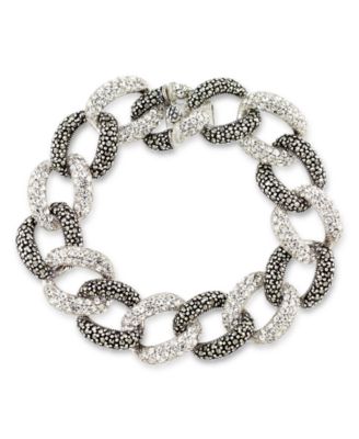 Macy's - Marcasite and Crystal Pave Oval Link 7 1/2" Bracelet in Sterling Silver