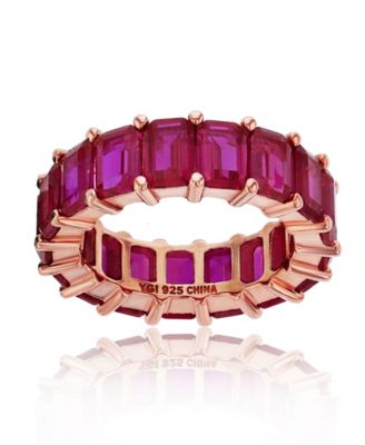 Macy's - Red Emerald Cut Cubic Zirconia Eternity Band in 14k Rose Gold Plated Sterling Silver