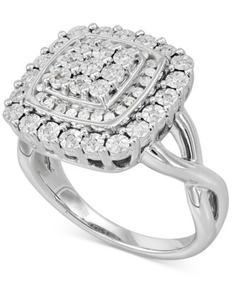 Macy's - Diamond Square Halo Cluster Ring (1/4 ct. t.w.) in Sterling Silver