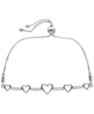 Macy's - Diamond Graduated Heart Bolo Bracelet (1/6 ct. t.w.) in Sterling Silver