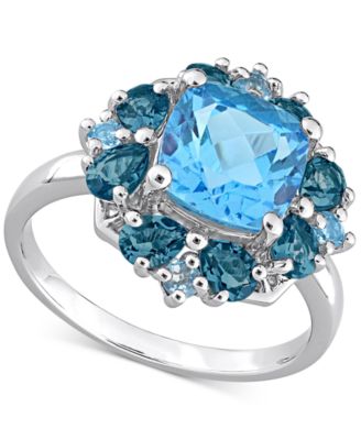 Macy's - Blue Topaz Halo Ring (4-1/10 ct. t.w.) in Sterling Silver