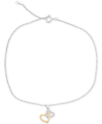 Macy's - Diamond Accent Double Heart Ankle Bracelet in Sterling Silver & 14k Gold-Plate