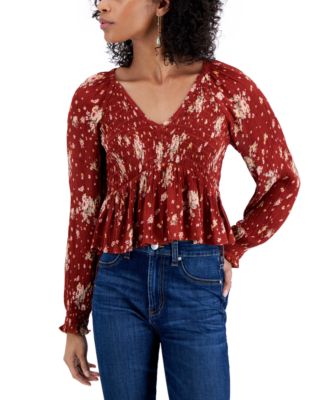 Derek Heart - Juniors' Smocked Peplum Top
