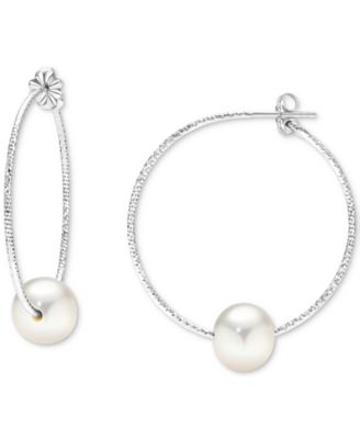 Macy's - Cultured Freshwater Pearl (10mm) Textured Medium Hoop Earrings in 14k Gold-Plated Sterling Silver, 1.5"