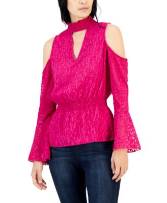 Willow Drive - Women's Cold-Shoulder Smocked-Waist Keyhole Top