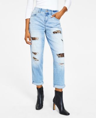 I.N.C. International Concepts - Leopard-Detail Destructed Boyfriend Jean