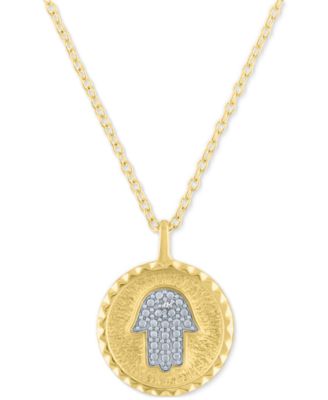 Macy's - Diamond Accent Hamsa Hand Pendant Necklace in 14k Gold-Plated Sterling Silver, 16" + 2" extender