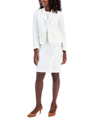 Le Suit - Women's Check Three-Button Jacket & Skirt Suit