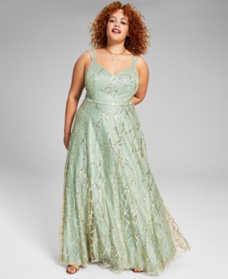 Say Yes to the Prom - Trendy Plus Size Glitter Mesh Gown