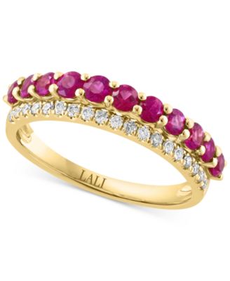 LALI Jewels - Ruby (7/8 ct. t.w.) & Diamond (1/5 ct. t.w.) Double Row Ring in 14k Gold