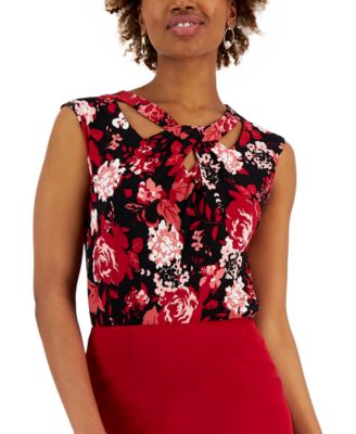 Kasper - Women's Sleeveless Twisted-Neck Floral Top
