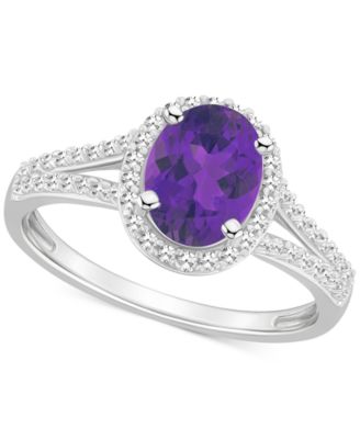 Macy's - Amethyst (1-1/5 ct. t.w.) & Diamond (1/4 ct. t.w.) Oval Halo Split Shank Ring in Sterling Silver (Also in Citrine, Garnet, Peridot, & Blue Topaz)