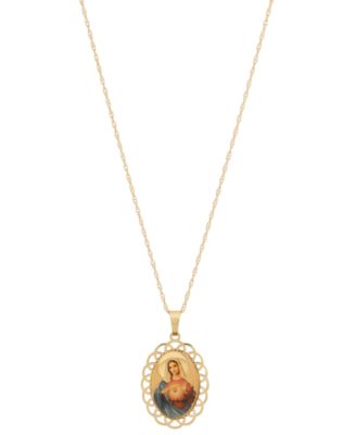 Macy's - Virgin Mary Medallion & Prayer 18" Pendant Necklace in 10k Gold