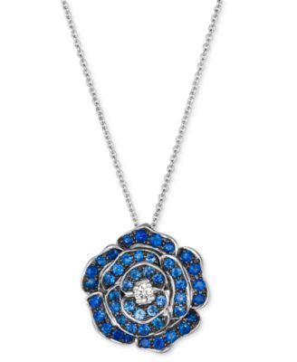 Le Vian - Denim Ombr&eacute; (7/8 ct. t.w.) & Nude Diamond (1/20 ct. t.w.) Flower Pendant Necklace in 14k White Gold, 18" + 2" extender