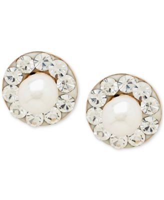 Macy's - Cultured Freshwater Pearl (3mm) and Crystal Stud Earrings in 14k Gold