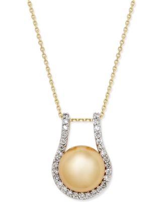 Macy's - Cultured Golden South Sea Pearl (12mm) and Diamond (5/8 ct. t.w.) Pendant Necklace in 14k Gold