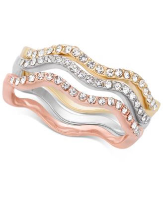 Charter Club - Tri-Tone 3-Pc. Set Pav&eacute; Wavy Rings