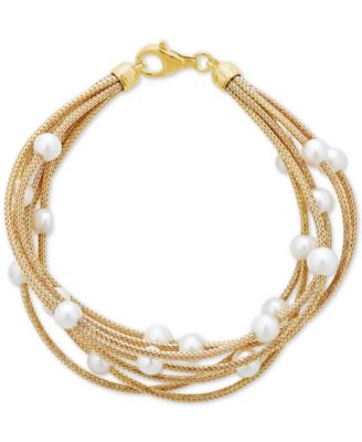 Macy's - Cultured Freshwater Pearl (5-1/2mm) Multi-Row Bracelet in 14k Gold-Plated Sterling Silver