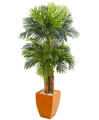 Nearly Natural - 5.5' Triple Areca Palm Artificial Tree in Orange Planter