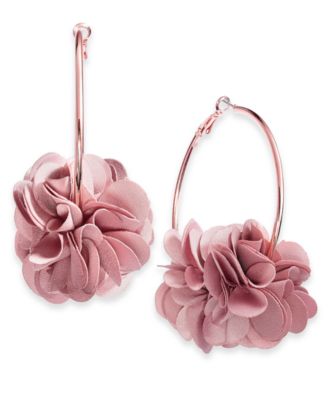 I.N.C. International Concepts - Rose-Gold Tone or Gold-Tone Fabric Flower Hoop Earrings